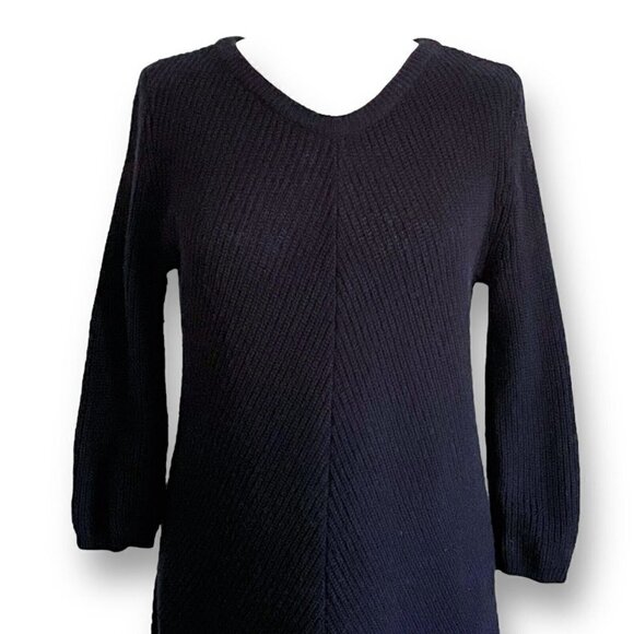 Garnet Hill Womens Black Sweater XS Merino Wool Cashmere Diagonal Ribbed Tunic - Picture 2 of 6